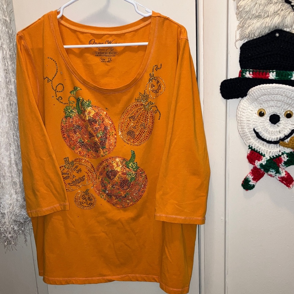 Onque Woman Vibrant Orange Pumpkin Top 3/4 Sleeves Size 1X